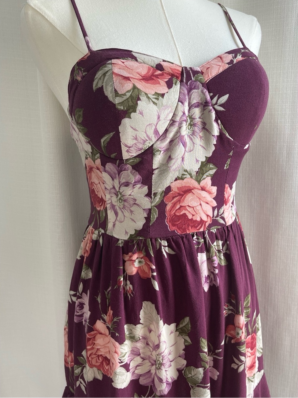Whimsigoth Moody Floral Sweetheart Bustier Smocked Pocket Mini Dress S Boho - Picture 12 of 12